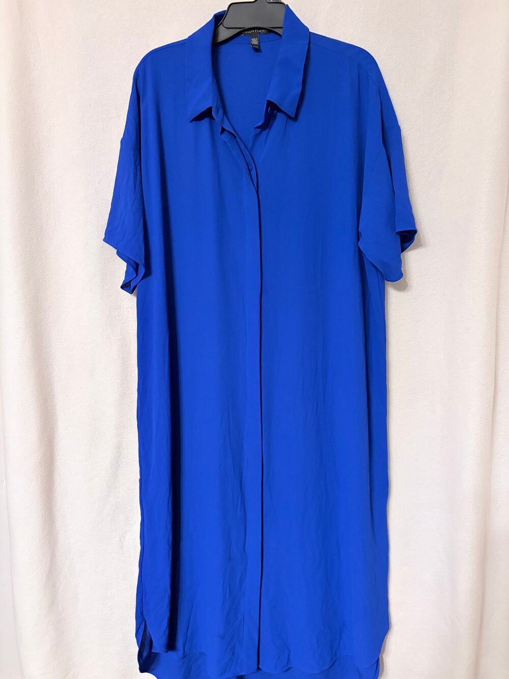 Eileen Fisher Royal Blue Silk Georgette Crepe Midi Shirtdress